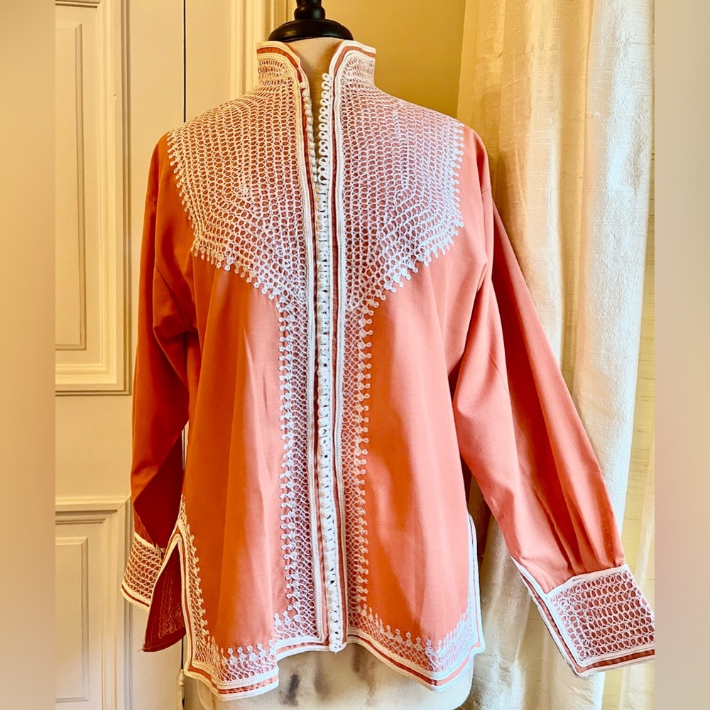 Stunning Melon Colored Tunic with Cream Embroidery